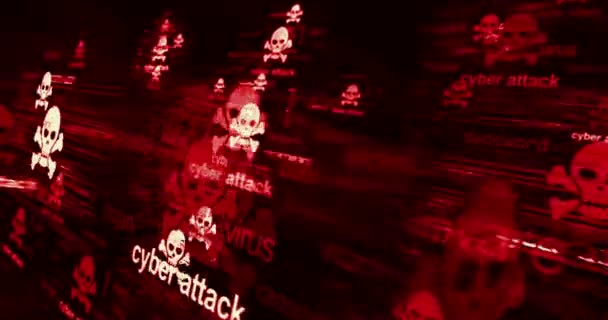 Cyberatak Koncepcją Pętli Technologicznej Symbolu Czaszki Abstrakcyjny Znak Ekranach Awaryjnych — Wideo stockowe