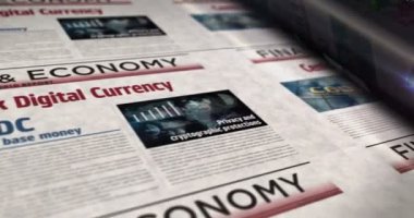 CBDC Merkez Bankası Dijital Para Birimi ve şifreli para günlük gazete rulosu. Soyut konsept retro başlıklar 3d kusursuz döngülenmiş.