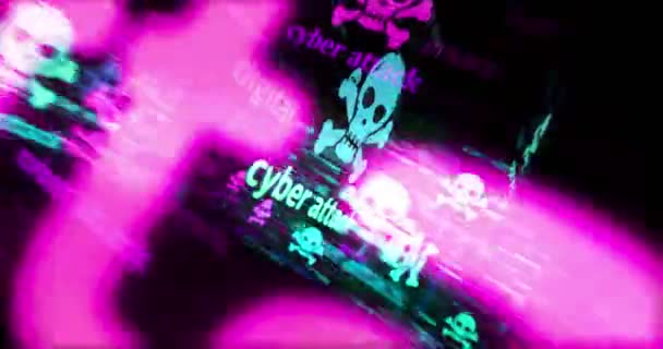 Cyber Támadás Koponya Szimbólum Technológia Hurok Koncepció Absztrakt Jel Hibajelző — Stock videók