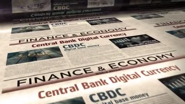 Cbdc Central Bank Digital Moeda Dinheiro Criptografado Impressão Rolo Jornal — Vídeo de Stock