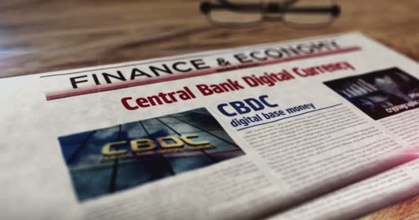 Cbdc Центральный Банк Цифровая Валюта Криптовалюта Ежедневная Газета Столе Заголовки — стоковое видео