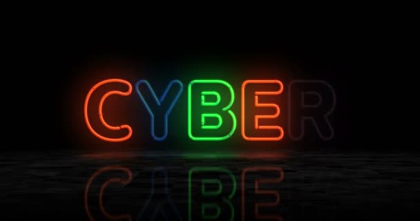 Cyber Neon Glowing Symbol Light Color Bulbs Digital Computer Abstract — Stock Video