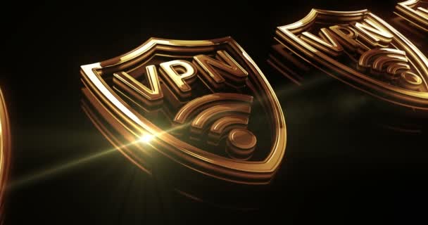 Vpn Red Privada Virtual Comunicación Metal Dorado Brillo Concepto Símbolo — Vídeo de stock