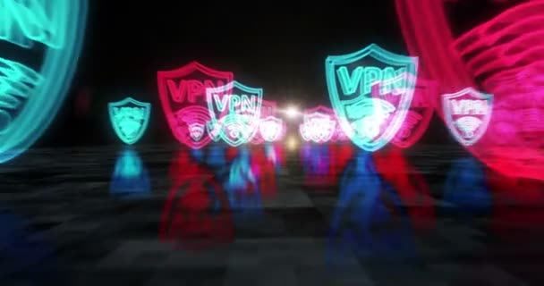 Vpn仮想プライベートネットワーク通信シンボル抽象的なサイバーコンセプト デジタル技術とコンピュータの背景シームレスでループされた3Dアニメーション — ストック動画