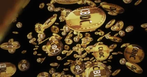 Cbdc Moneda Digital Criptomoneda Aislado Volando Entre Fondo Monedas Oro — Vídeo de stock
