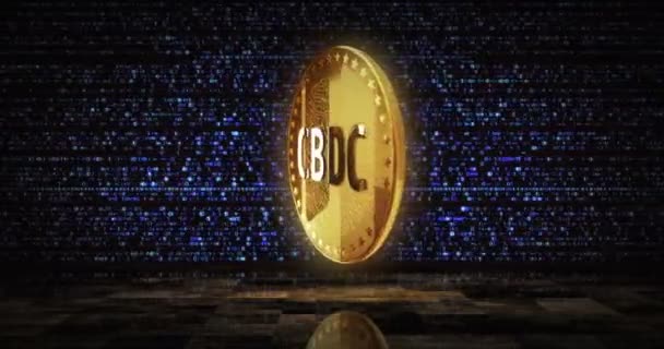 Cbdc Digital Currency Kryptowährung Goldmünze Auf Digitalem Bildschirm Loopable Hintergrund — Stockvideo