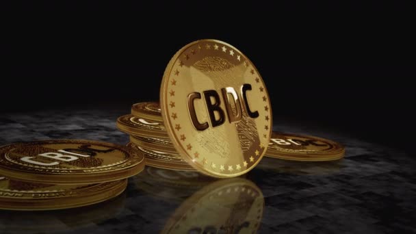 Cbdc Moneda Digital Criptomoneda Moneda Oro Girando Cámara Gira Alrededor — Vídeos de Stock