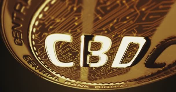 Cbdc Digital Currency Kryptowährung Goldene Münze Drehen Kamera Dreht Sich — Stockvideo
