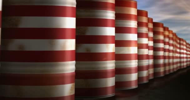 Нефтяное Топливо Сша Бочки Ряд Плавная Петельная Концепция Американский Бензиновый — стоковое видео