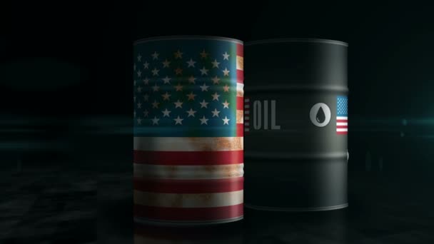 Olie Ruwe Aardolie Vaten Rij Concept Amerikaanse Benzine Bedrijf Brandstof — Stockvideo
