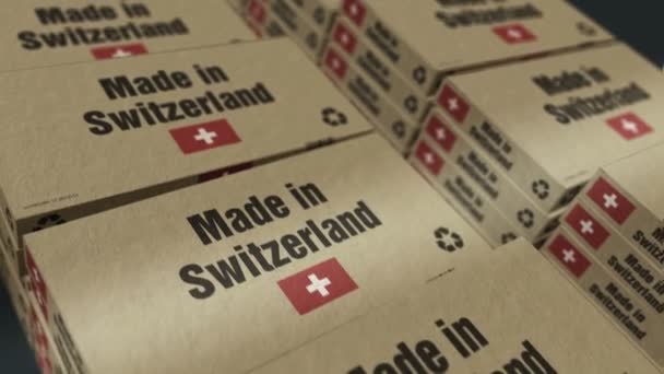 Feito Suíça Caixa Linha Produção Fabricação Entrega Fábrica Produtos Importação — Vídeo de Stock