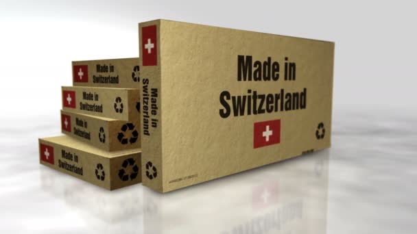 Gemaakt Zwitserland Box Productielijn Productie Levering Product Fabriek Import Export — Stockvideo