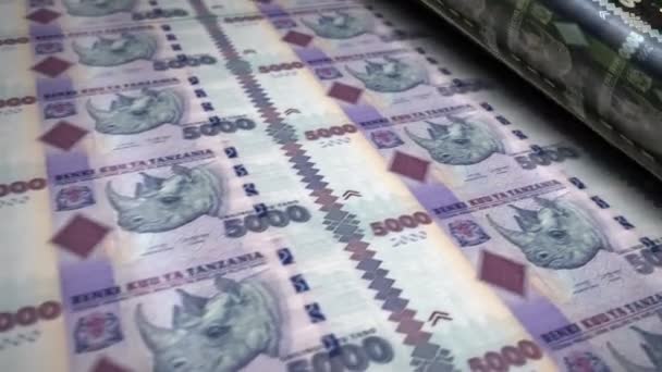 坦桑尼亚货币坦桑尼亚先令钞票印刷机循环 Tzs纸钞打印3D环路无缝 银行业 经济和危机的抽象概念 — 图库视频影像