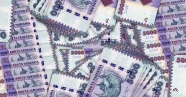 Tanzanya, nakit hayran mozaiği döngüsünde para basıyor. Tanzanya TZS 5000 dolar. Soyut banka, finans, ekonomi kusursuz ve döngülü dekoratif tasarım arka planı kavramı. 