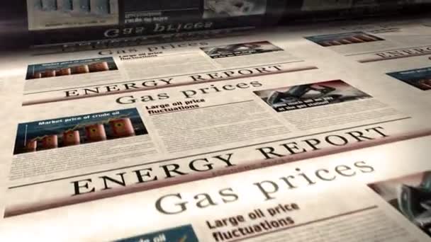 Gasprijzen Energiemarkt Brandstof Business Dagelijks Nieuws Krant Roll Printing Abstract — Stockvideo