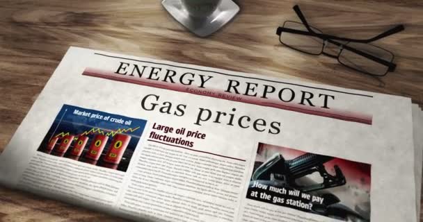 Gázárak Energiapiac Üzemanyag Ipari Napilap Asztalon Legfrissebb Hírek Absztrakt Koncepció — Stock videók