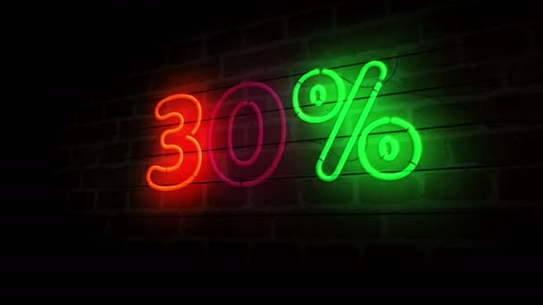 Neon Der Ziegelwand Prozent Rabatt Auf Den Verkauf Und Rabattförderung — Stockvideo