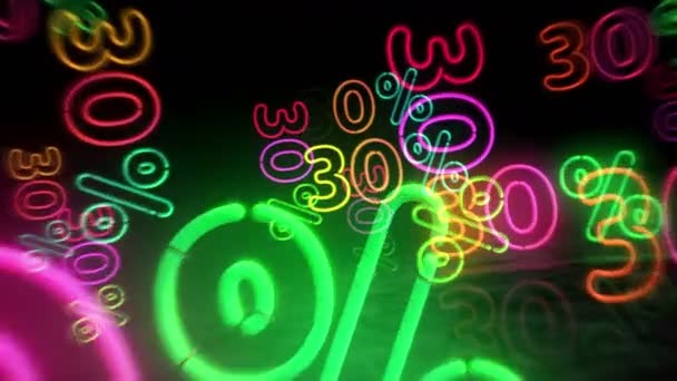 Neon Symbol Glödlampor Procent Rabatt Försäljning Och Rabatt Marknadsföring Detaljhandeln — Stockvideo