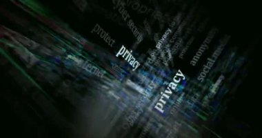 Gizlilik kimliği koruması ve internet güvenliği medyaya manşet oldu. Soyut konsept döngü gösterir. Ekranlar arasında uçma efekti pürüzsüz ve döngülü 3d.