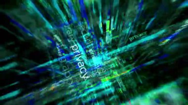 Gizlilik kimliği koruması ve internet güvenliği medyaya manşet oldu. Soyut konsept döngü gösterir. Ekranlar arasında uçma efekti pürüzsüz ve döngülü 3d.