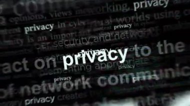 Uluslararası medyada gizlilik kimliği koruması ve internet güvenliği manşetleri. Gürültü görüntüleme döngüsündeki haber başlıklarının soyut konsepti. TV arıza efekti pürüzsüz ve döngülü.