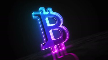Bitcoin engelleme kripto para birimi ve dijital para sembolü soyut konsept holografik cam. Siber teknoloji ve bilgisayar arkaplan 3D nesne.