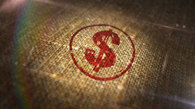 Çarşaf çuvalına dolar sembolü damgası basılmış. Amerikan doları. ABD imzası konsepti..