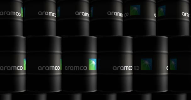 Познань Польша Декабря 2023 Saudi Aramco Oil Company Barres Row — стоковое видео