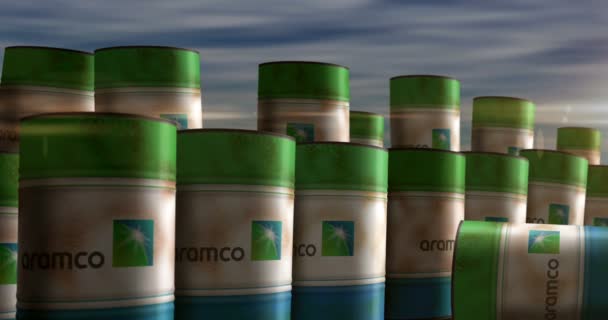 Познань Польша Декабря 2023 Saudi Aramco Oil Company Barres Row — стоковое видео
