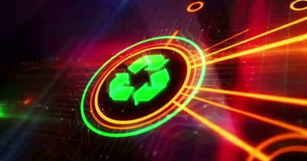 Recyklace Ekologie Ekologický Symbol Digitální Koncept Kybernetická Technologie Počítačová Síť — Stock video