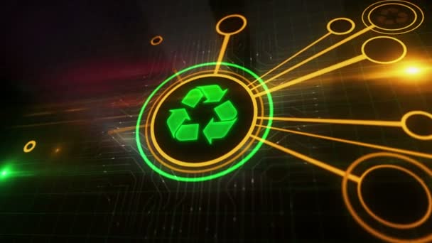 Ecología Reciclaje Concepto Digital Símbolo Ecológico Cibertecnología Red Informática Fondo — Vídeos de Stock