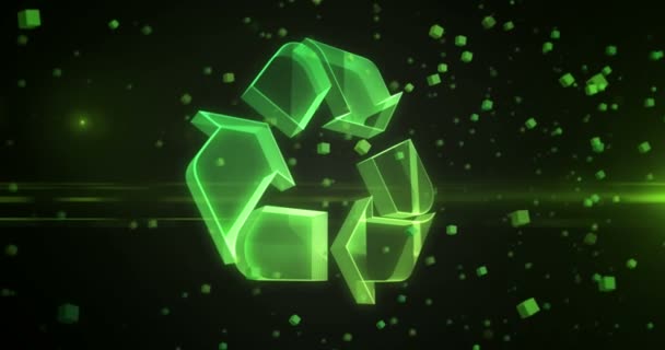 Reciclaje Ecológico Ecológico Símbolo Digital Abstracto Concepto Vidrio Holográfico Cibertecnología — Vídeo de stock