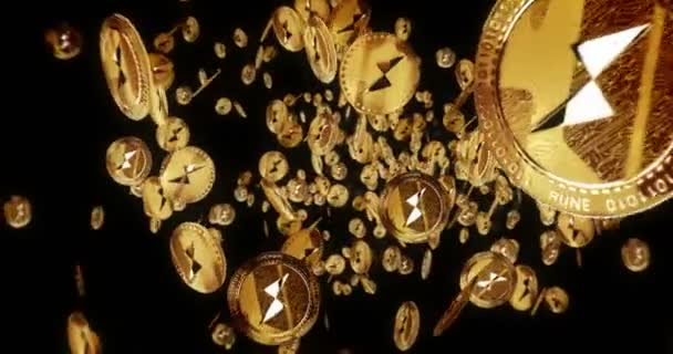 胸链Rune加密货币分离飞行之间的金币背景 旋转的黄金金属硬币循环抽象概念模式 可浏览和无缝3D动画 — 图库视频影像