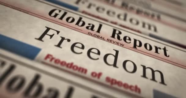 Özgürlük Özgürlük Günlük Gazete Baskısı Soyut Konsept Retro Başlıklar Kusursuz — Stok video