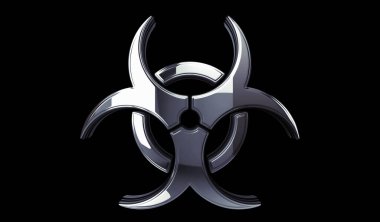 Biyolojik tehlike alarmı ve virüs, altın metal parlak sembol kavramını uyarıyor. Görkemli parlama ve yansıtma ışığı simgesi soyut nesne 3d illüstrasyon.