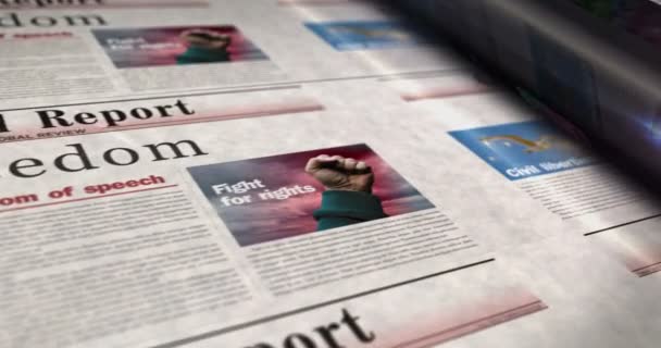 Vrijheid Vrijheid Dagelijks Nieuws Krant Roll Printing Abstract Concept Retro — Stockvideo