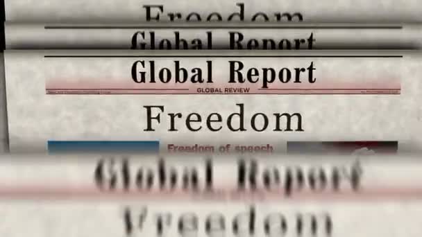 Wolność Wolność Vintage Wiadomości Druk Gazet Streszczenie Koncepcji Nagłówków Retro — Wideo stockowe