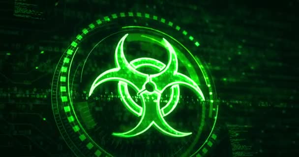 Bioveszély Veszély Riasztás Vírus Figyelmeztető Szimbólum Digitális Koncepció Cyber Technológia — Stock videók