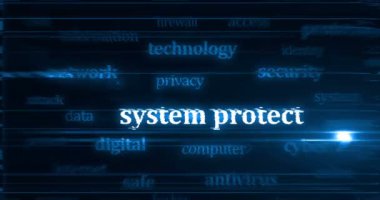 Siber güvenlik. Haber başlıkları uluslararası medya soyut kavram döngüsü. Kusursuz ve döngülü 3D canlandırma.