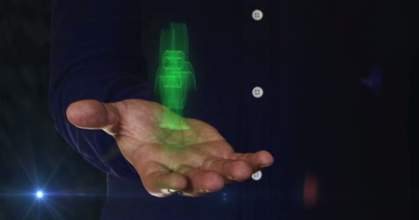 Biohazard Alert Virus Waarschuwing Symbool Boven Hand Van Mens Cybertechnologie — Stockvideo