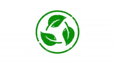 Çevre dostu ve ekoloji damgalı ve el damgalı çarpışma izole edilmiş animasyon. Geri dönüşüm ve atık geri dönüşümü 3 boyutlu kavram. Alfa mat kanalı.