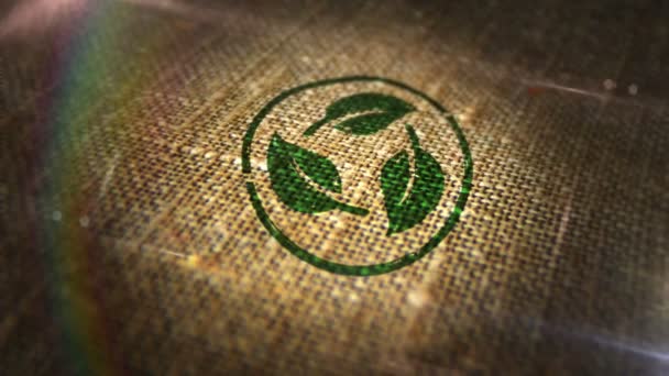 Umweltfreundlich Und Ökologisch Zeichen Stempel Auf Natürlichen Leinensack Recycling Und — Stockvideo