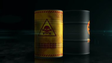 Kafatası sembolü varil kavramında tehlike uyarısı. Tehlikeli dikkat endüstriyel metal konteynırlar.