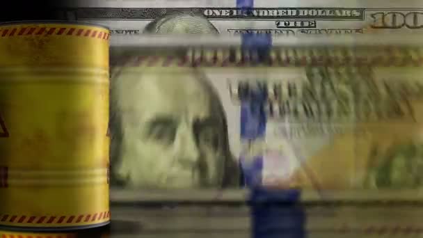 Aviso Perigo Com Barris Símbolo Crânio Sobre Notas Dinheiro Dólar — Vídeo de Stock