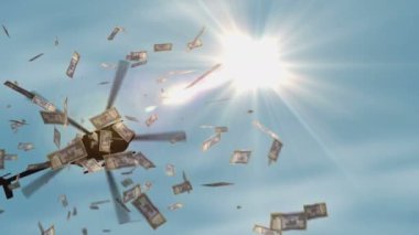 Nepal parası Nepali rupisi helikopter paralarını düşürüyor. 500 NPR notası soyut 3d enflasyon, para basma, finans, ekonomi, kriz ve niceliksel kolaylaşma kavramı.