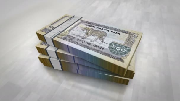 尼泊尔钱尼泊尔卢比堆积如山 债务和金融的概念背景 500个Npr钞票堆栈D — 图库视频影像