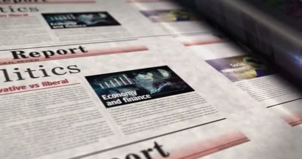 Politiek Dagelijks Nieuws Krant Roll Printing Abstract Concept Retro Krantenkoppen — Stockvideo