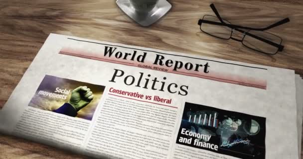 Πολιτική Καθημερινή Εφημερίδα Στο Τραπέζι Τίτλοι Ειδήσεων Αφηρημένη Έννοια — Αρχείο Βίντεο