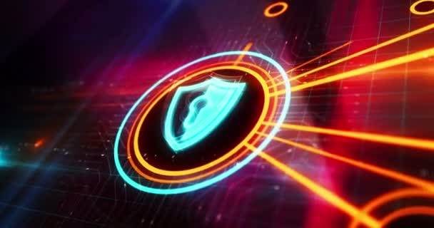 Cyber Security Computer Bescherming Met Schild Symbool Digitaal Concept Technologie — Stockvideo