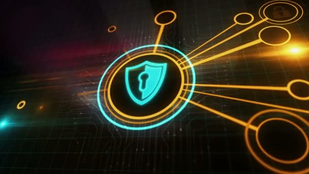 Proteção Computador Segurança Cibernética Com Conceito Digital Símbolo Escudo Tecnologia — Vídeo de Stock